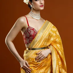 Mitera Geometric Woven Design Chanderi Saree-0