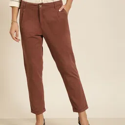 her by invictus Women Rust Brown Slim Fit Solid Chinos-image-3