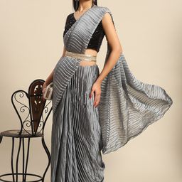 Anouk Accordian Pleated Pure Georgette Saree image 2