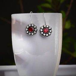 Imli Street Red Silver Tone Stone-Studded Handcrafted Drop Earrings-picture-46
