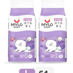 Mylo Pack of 2 Up To 12 Hours Absorption Rash Free Leak Proof Diaper Pants -L -32Pcs Each-45