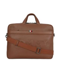 Tommy Hilfiger Tan Leather Large Laptop Messenger Bag-34