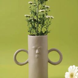 Tayhaa Beige Ceramic Face like Flower Vase-image-54