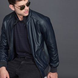 WROGN Men Navy Blue Biker Jacket-image-108