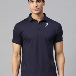 FUAARK Men Navy Blue Polo Collar Slim Fit Training or Gym T-shirt-image-81