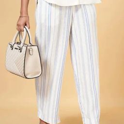 Annabelle by Pantaloons White Linen Striped Formal Pants-image-44
