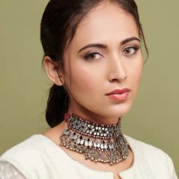 Curio Cottage Aria Oxidized Mirror Choker Necklace for Women-image-28