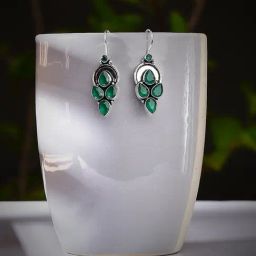 Imli Street Green Silver Tone Stone-Studded Handcrafted Dangler Earrings-13