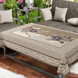 CASA-NEST Taupe Floral 6-Seater Velvet Table Cover-33