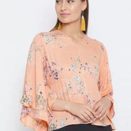 PURYS Peach Floral Print Top-67