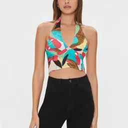 Forever 21 Multicolored Cotton Abstract Pattern Crop Top-image-24