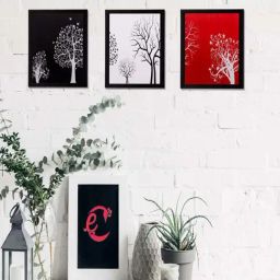 eCraftIndia Set of 3 Abstract Tree Matt Textured UV Art Painting-6