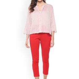 Mayra Women Pink & White Striped High-Low  Top image 2