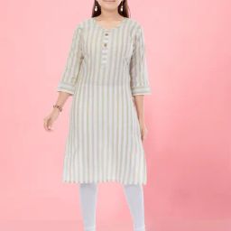 Aarika Kids Girls Beige-White Colour Cotton Striped Kurti Legging Set-image-44