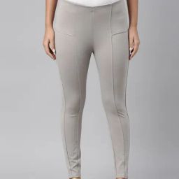 TWIN BIRDS Grey Plain Mid Rise Treggings-image-48