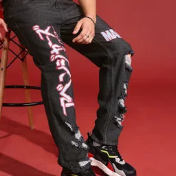 MARVEL STREET Men Pure Cotton Relaxed Fit Mildly Distressed Printed Jeans-image-19