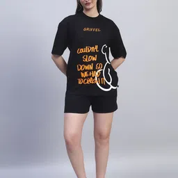 GRIFFEL Printed Oversized Pure Cotton T-Shirt With Shorts Co-Ords-picture-48