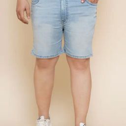 John Pride Light Blue Regular Fit Plus Size Denim Shorts-picture-22