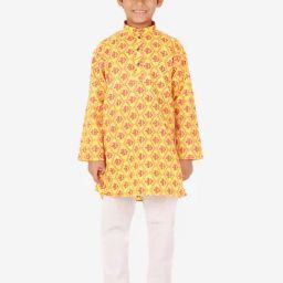 Pro-Ethic Style Developer Kids Yellow & White Printed Full Sleeves Kurta with Pyjamas-image-30