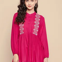 all about you Embroidered Mandarin Collar Top-image-53