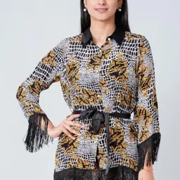 First Resort By Ramola Bachchan Yellow Baroque Animal Print Shirt-image-53