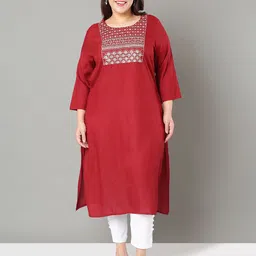 Sztori Plus Size Floral Yoke Design Thread Work Straight Kurta-picture-12