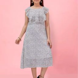 Aarika Kids White Floral Print Midi Dress-image-72