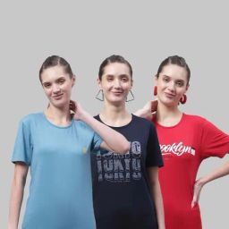 Vimal Jonney Blue & Pink Cotton Printed Sports T-Shirt - Pack Of 3-picture-40