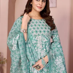 Rangita Floral Printed Mirror Work A-Line Kurta With Trousers And Dupatta image 4