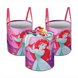 Kuber Industries Pink & Blue 3 Pieces Disney Princess Printed Foldable Laundry Bags 45L-image-41