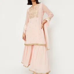 max Floral Embroidered Sequinned Straight Kurta With Sharara And Dupatta-picture-47