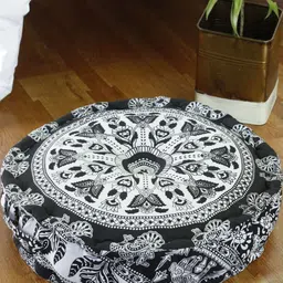 HANDICRAFT PALACE Black & White Mandala Printed Round Pure Cotton Floor Cushion-picture-10