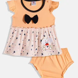 BABYMAX Infant Girls Printed Flutter Sleeve Pure Cotton Fit & Flare Dress With Bloomers-image-60