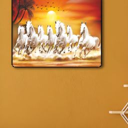 SAF Orange & White Seven Running Horse Printed Wooden Wall Art-image-52