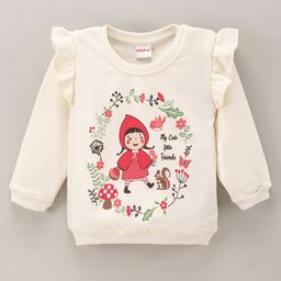 Babyhug Full Sleeves Sweatshirt With Floral Glitter Print & Frill - Off White-picture-37