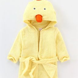 Babyhug Knit Terry Full Sleeves Hooded Bath Robe Ducky Design - Yellow-image-47