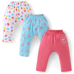Babyhug Cotton Knit Knee Length Diaper Pants Cupcake Printed Pack of 3 - Pink & Blue-image-13