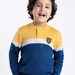 Babyhug 100% Acrylic Knit Full Sleeves Sweater with Colour Block Design - Blue & Yellow-image-46