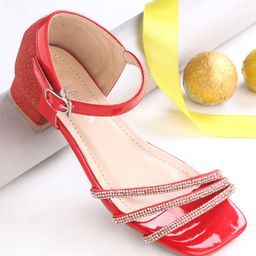 Pine Kids Slip On Sandals with Stone Detailing & Buckle Closure - Red-image-41