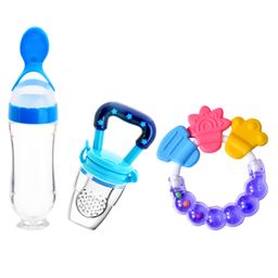 Domenico Combo of Fruit And Food Nibbler Spoon Feeder and Rattle Teether- Blue-9