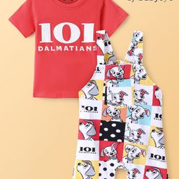 Babyoye Disney Cotton Knit Dungaree & Half Sleeves T-Shirt Set with 101 Dalmatians Print - Multicolor-image-11