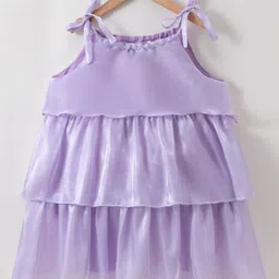 Kookie Kids Sleeveless Party Layered Frock Solid Colour - Purple-picture-3