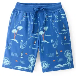 Pine Kids Cotton Looper Above Knee Length Shorts Beach Print - Blue-picture-37