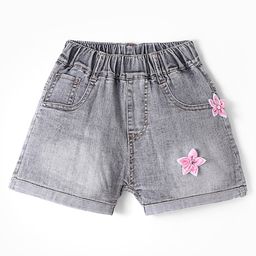 Kookie Kids Solid Shorts with Floral Applique - Black-image-94