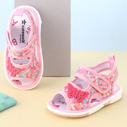 Cute Walk by Babyhug Velcro Closure Sandals with Butterfly Applique  - Pink-image-36