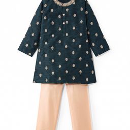 Babyhug Woven Full Sleeves Floral Embroidered Kurta Pyjama Set - Bottle Green-image-5