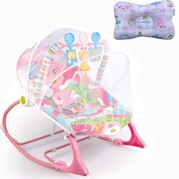Safe-O-Kid Baby RockerCum Bouncer with Mosquito net,Neck Pillow Rocker (Pink)-image-1
