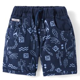 Olio Kids Cotton Knit Above Knee Length Shorts with Beach Theme Print - Navy Blue-picture-11