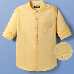 Pine Kids Linen Woven Full Sleeves Solid Colour Shirt With Mandarin Collar - Yellow-image-21