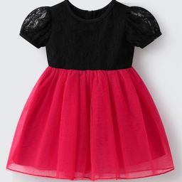 Mark & Mia Half Sleeves Dress With Floral Lace Detailing & Bow Applique - Black & Red-picture-28